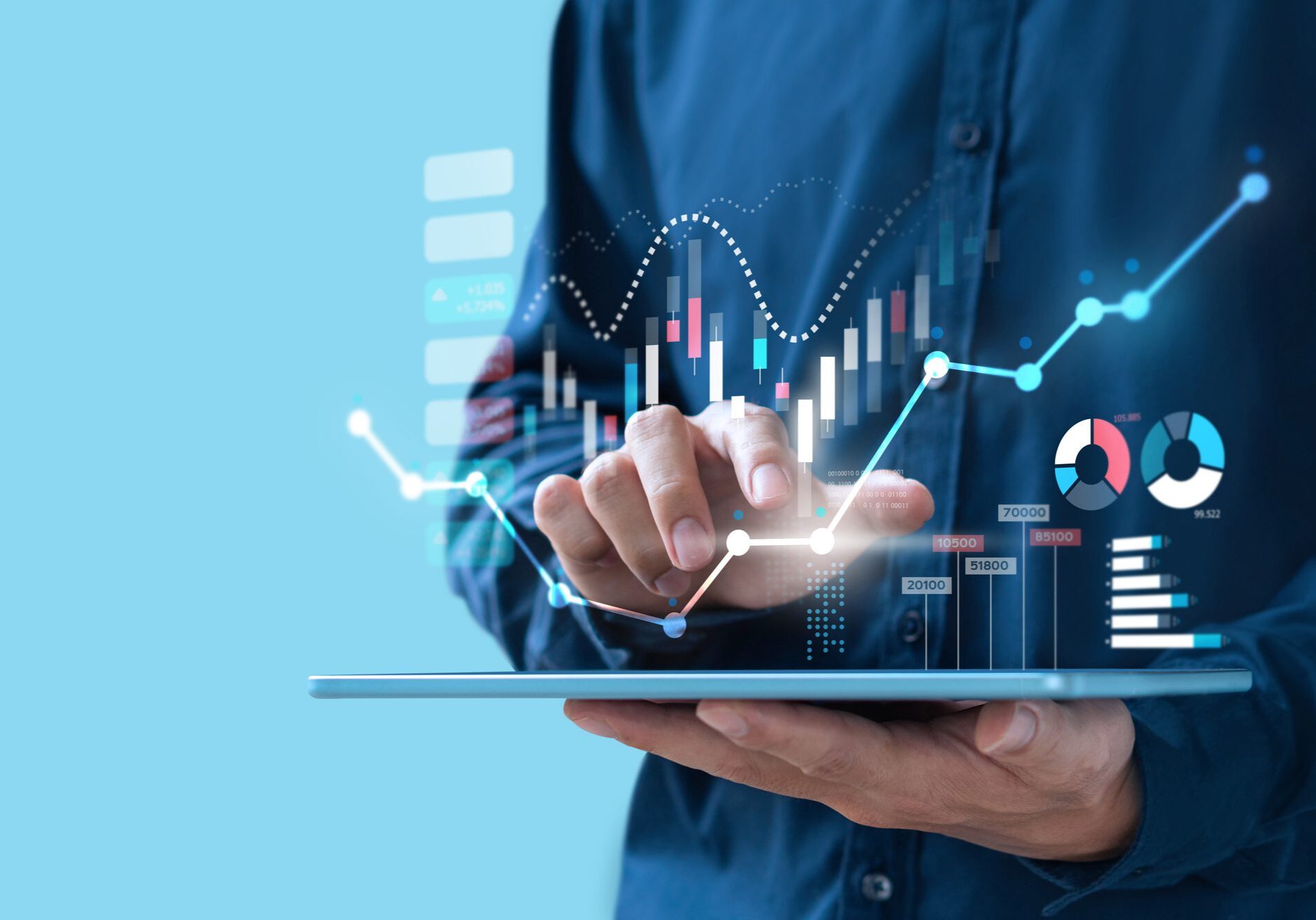 Businessman trading online stock market on teblet screen, digital investment concept